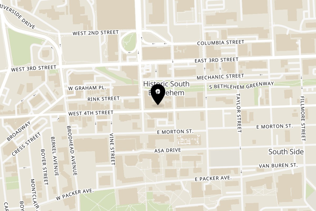 Map showing the location of General Zapata's Restaurant on 15 E 4th St in Bethlehem